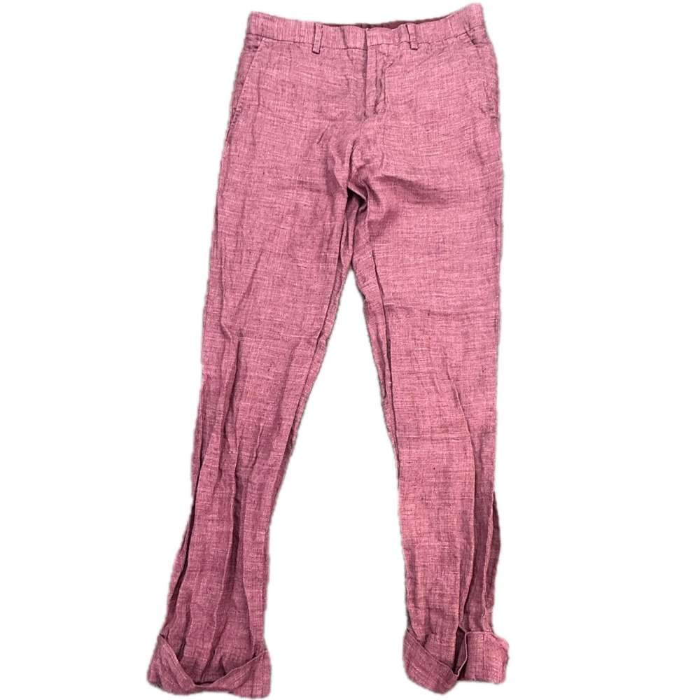 Murano Pants Mens 30x30 Burgundy Baird McNutt 100% Linen Evan Fit Trousers
